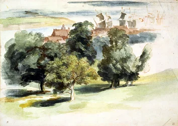 An English Landscape, ca. 1635-41 (wc, gouache og penn og blekk på papir)